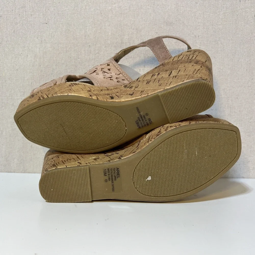 Jellypop Wedge Sandal Wmn 10 Tan Laser Cut Boho Cork Platform Summer Cottagecore